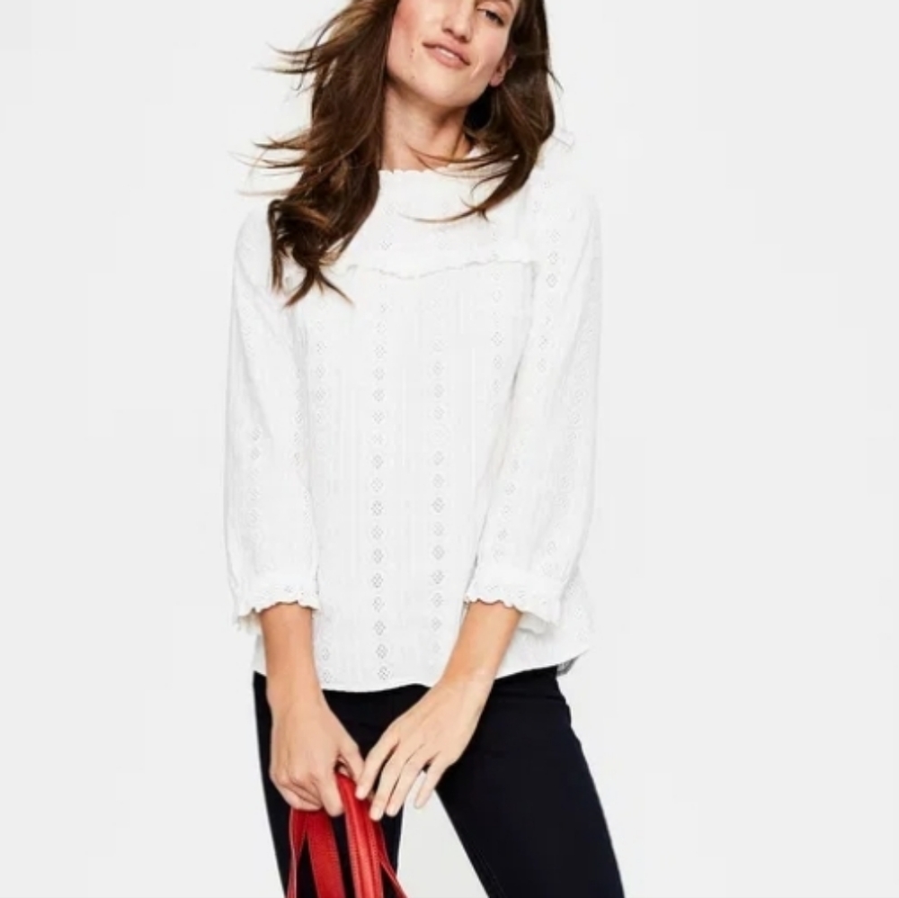 Boden Kristie Broderie White Eyelet Lace Top